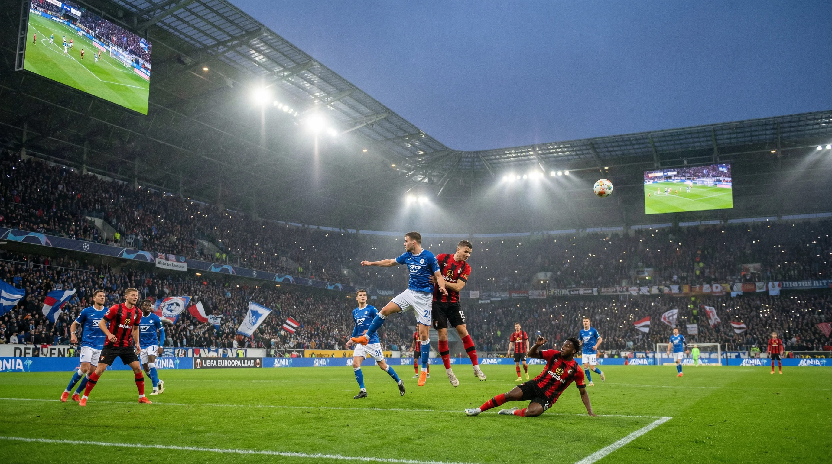 足球直播赛事精彩瞬间，球员争抢足球